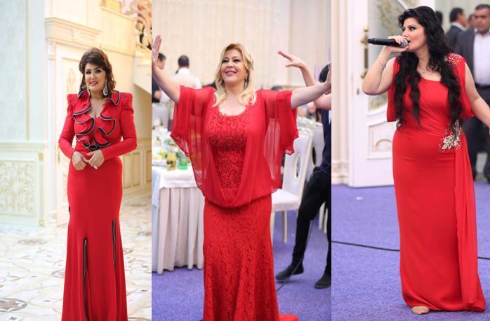 Üçü də toya qırmızı geyindi -  fotolar