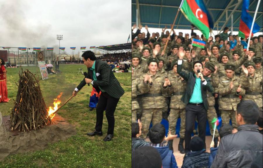 Azərbaycanlı müğənni İlaxır çərşənbəni əsgərlərlə keçirib -  fotolar