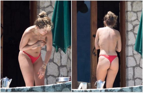 Rita Ora hamının yanında bikinisini çıxartdı - fotolar