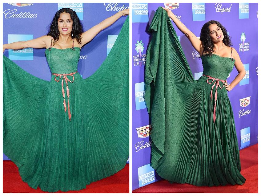 Yaşıla bürünən Salma Hayek göz oxşadı - fotolar 