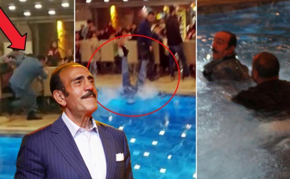 Zərərçəkənlər üçün təşkil olunan gecədə hovuza düşdü - Video