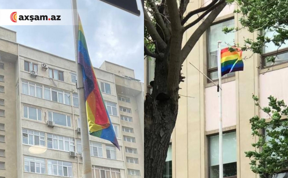 Bakıda səfirlik binasından LGBT bayrağı asıldı - Fotolar