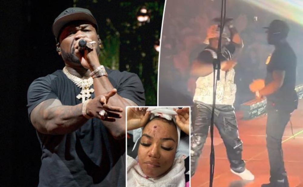 "50 Cent" mikrofonu pərəstişkarının başına çırpdı - Video