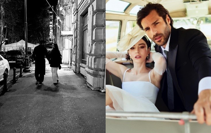 Özge Gürelin aktyor həyat yoldaşı da Bakıya gəldi - Fotolar