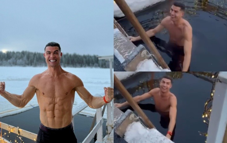 Ronaldo Laplandiyada buzlu suya girdi - Video