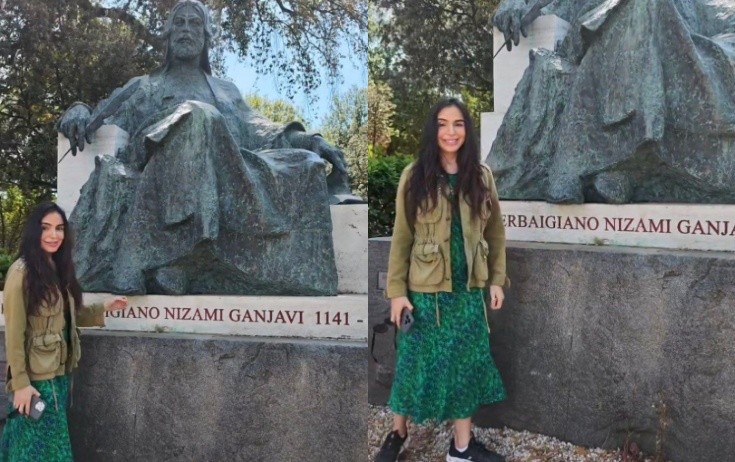 Leyla Əliyeva Romada Nizami Gəncəvinin abidəsi önündə - Video