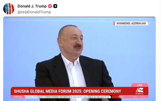 Tramp növbəti dəfə İlham Əliyevin çıxışını paylaşdı