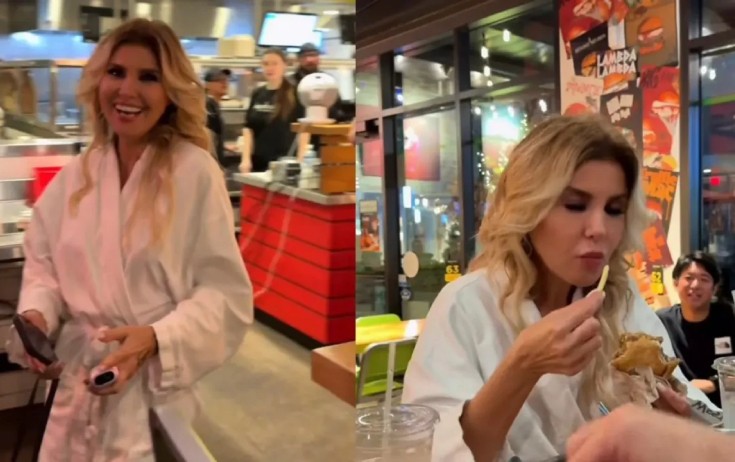 Hamam xalatında restorana gedib hamburger yedi - Video