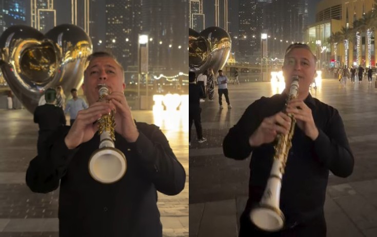 "Bürc Xəlifə"nin qarşısında klarnet ifa etdi - Video