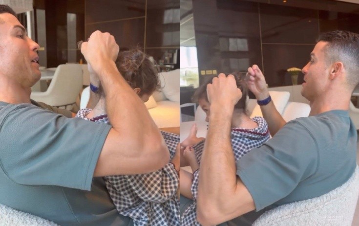 Ronaldo qızının saçlarını yığır - Video