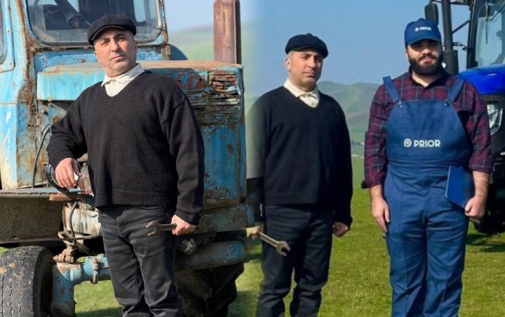 Traktor qarşısına keçib şəkillər çəkdirdi