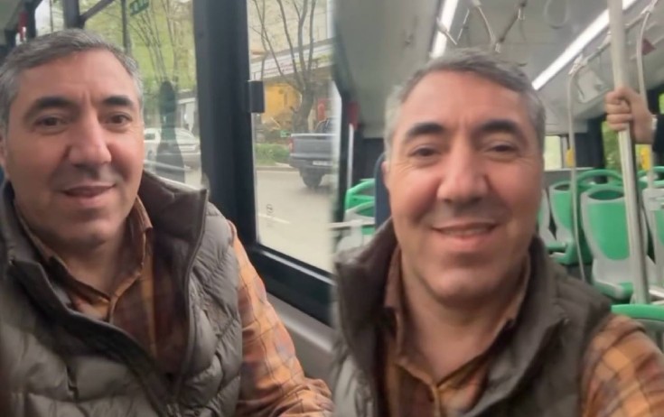 Xankəndidə ilk dəfə avtobusa mindi - Video